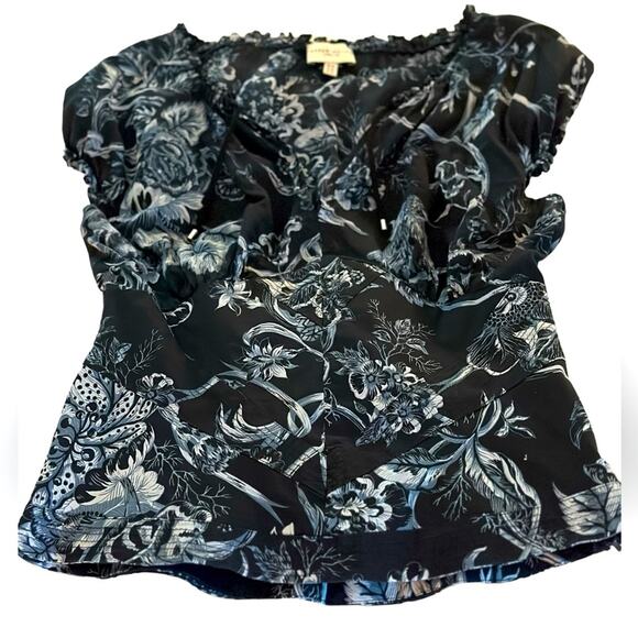 Karen Millen England Women's Ruffled Navy Floral V-Neck Blouse, 10 (US) - Picture 4 of 15